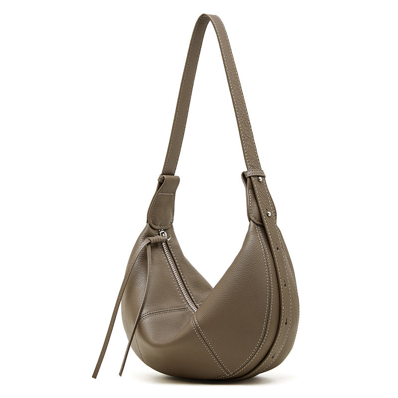 Women's Layer Cowhide Croissant Dumpling Genuine Leather Niche Practical Commuter Solid Bags