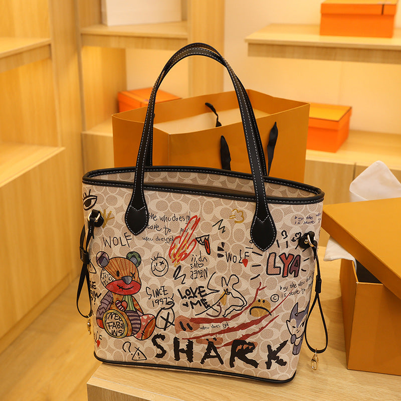 Women's Korean Style Niche Iti Printing Large Capacity Big Bags