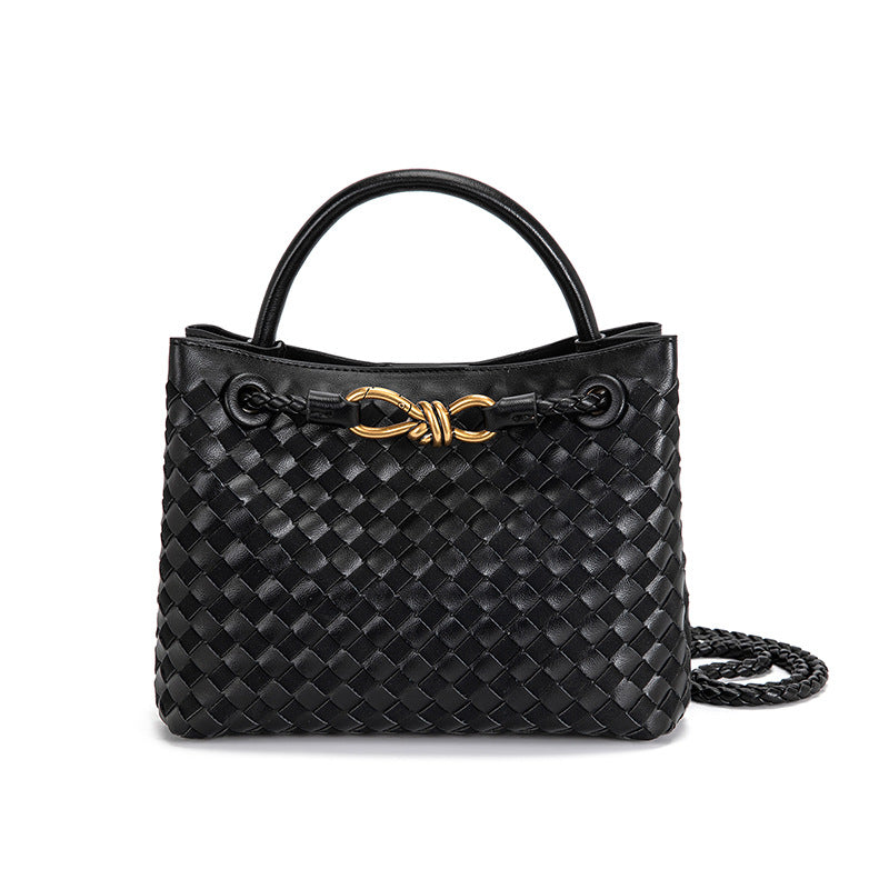 Women's Style Woven Metal Cord Fastener Portable Tote Bags