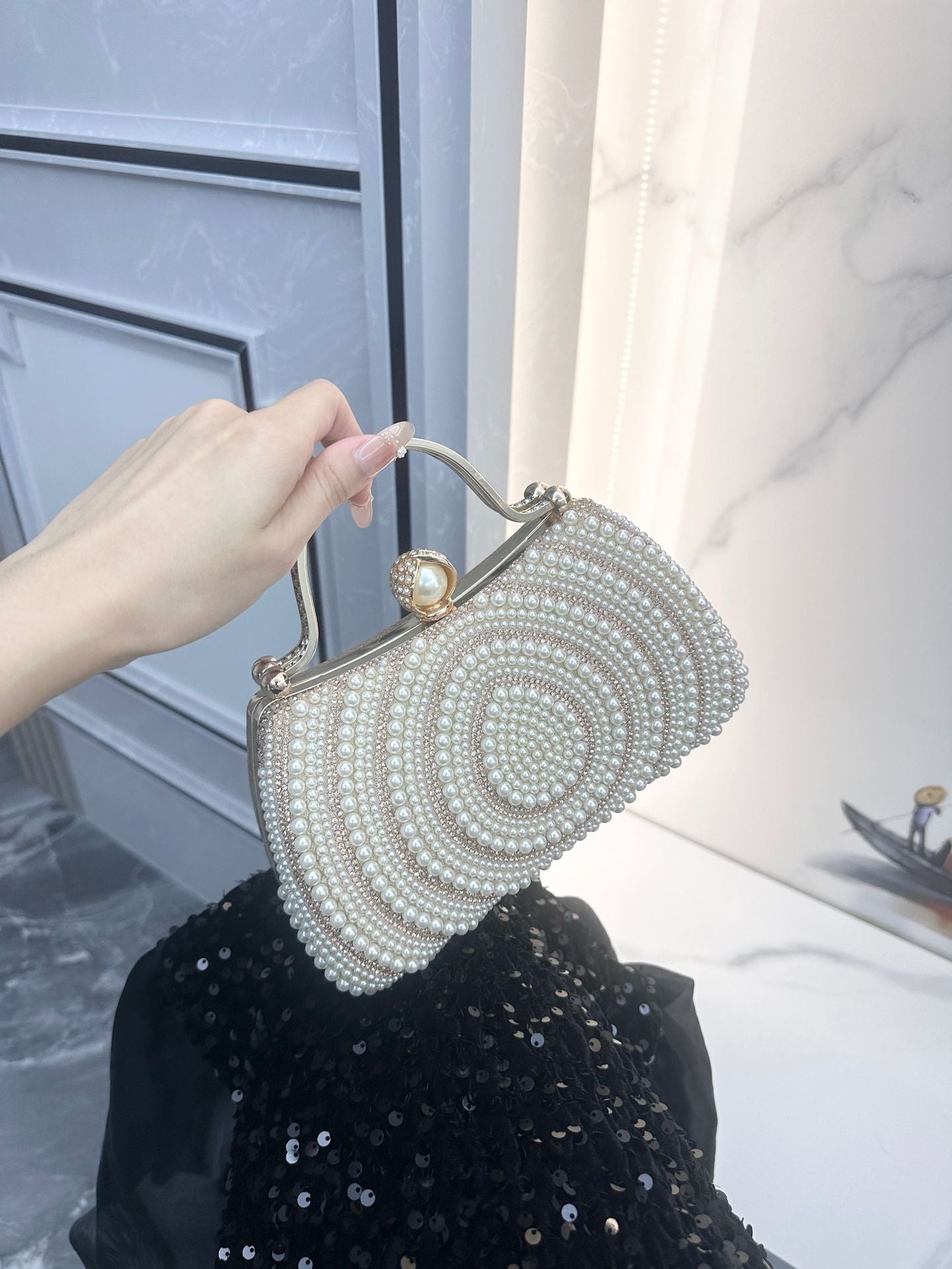 Stylish Banquet Dress Diamond Pearl Clutch Bags