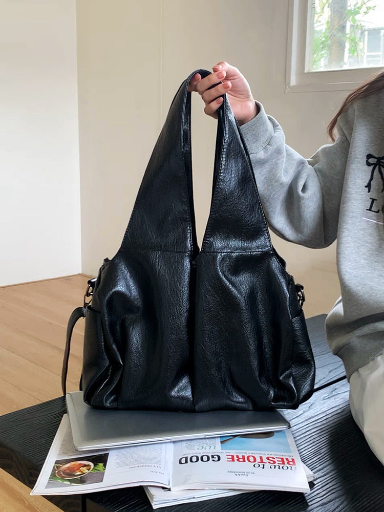 American Retro Oil Wax Skin Large Capacity Totes Women's Shoulder Bag