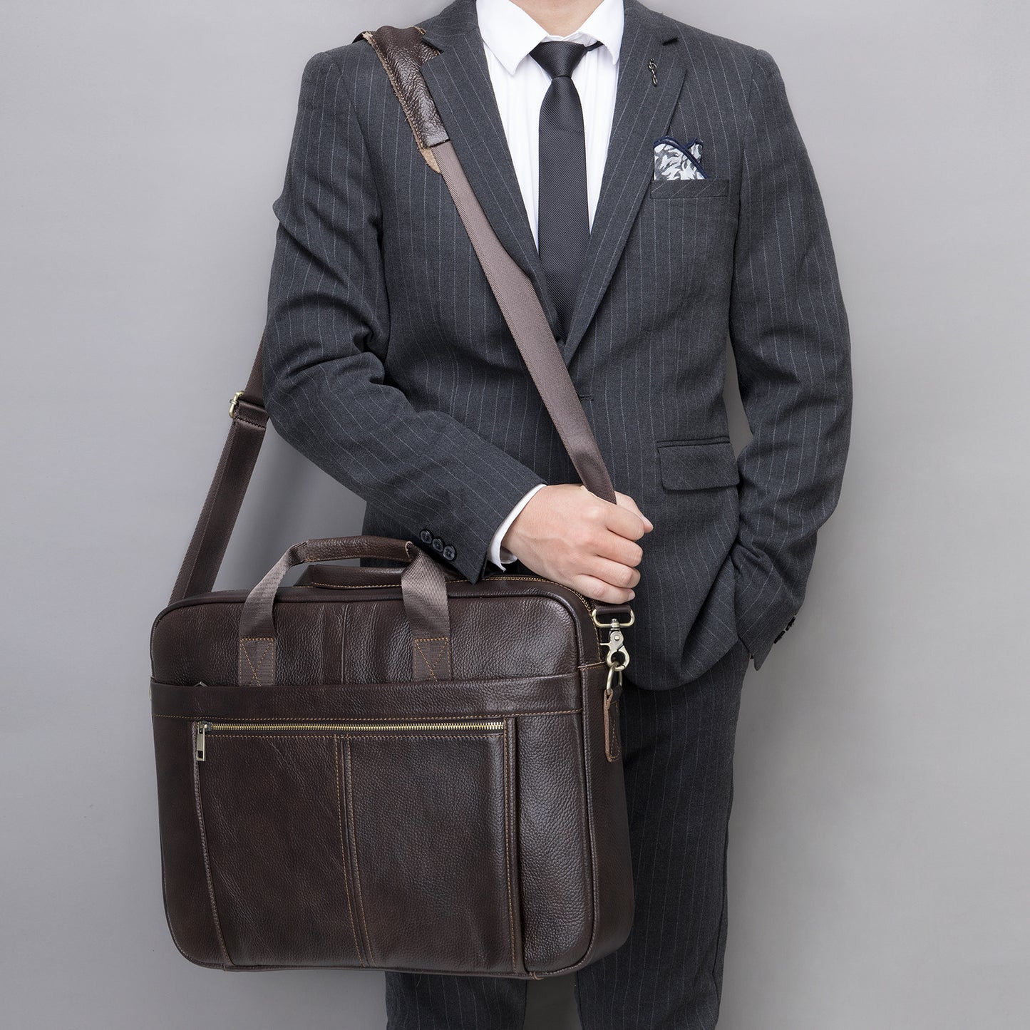 Men's Fashion Genuine Leather Business Computer File Bags