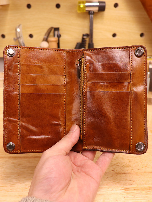 Women's & Men's Handmade Cowhide Full Leather Vertical Planting Men's Wallet