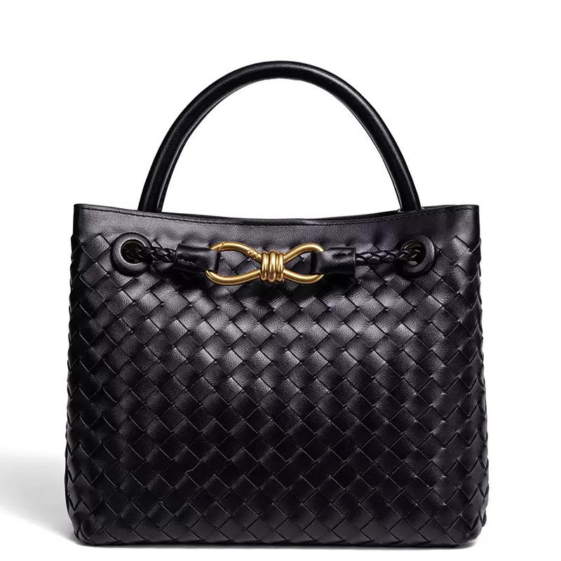Women's Style Woven Metal Cord Fastener Portable Tote Bags