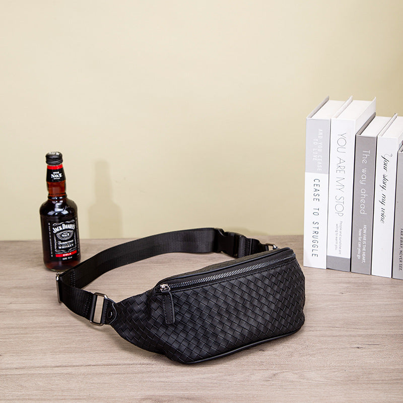 Men's Fashion Woven Pattern Niche Popular Trendy Wide Strap Men's Fanny Pack