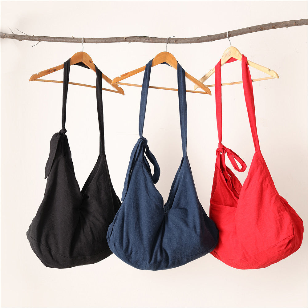 Linen Cloth Solid Color Zipper Hobo Men's Shoulder Bag