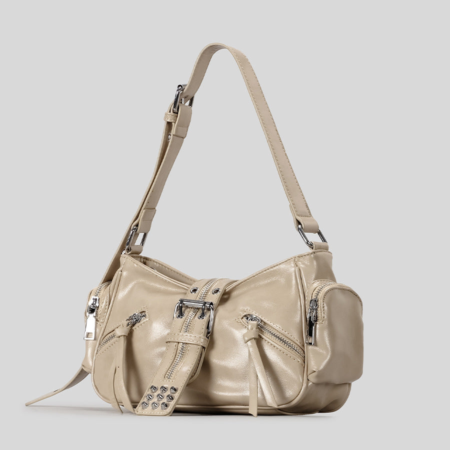 Style Hot Locomotive Rivet Unique Underarm Soft Leather Women's Shoulder Bag