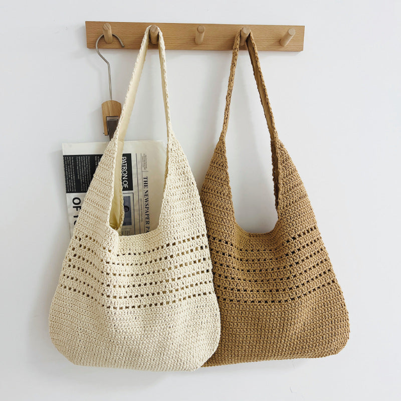 Women's Large Capacity Cotton Thread Woven Hollow Women's Shoulder Bag