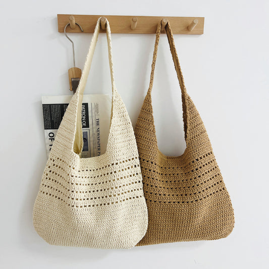 Women's Large Capacity Cotton Thread Woven Hollow Women's Shoulder Bag