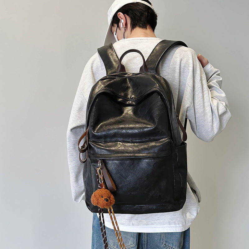 Women's Retro Leather Female College High Simple Leisure Backpack