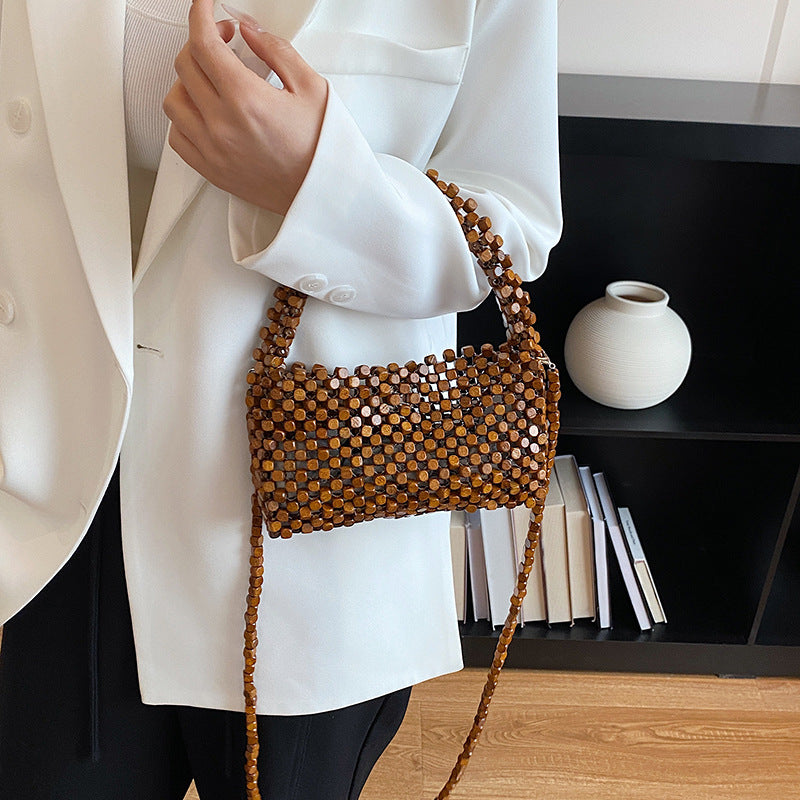 Women's Retro Minority Beaded Weave One High-grade Light Luxury Idle Women's Messenger Bag