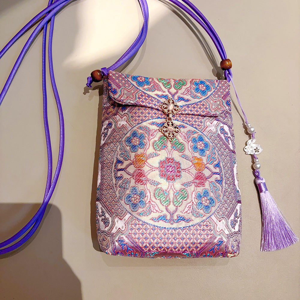 National Style Chinese Brocade Embroidery Mobile Women's Messenger Bag