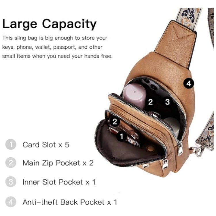 Women's Vintage Hoof Flower Ribbon Large Capacity Leather Women's Chest Bag, Fanny Pack