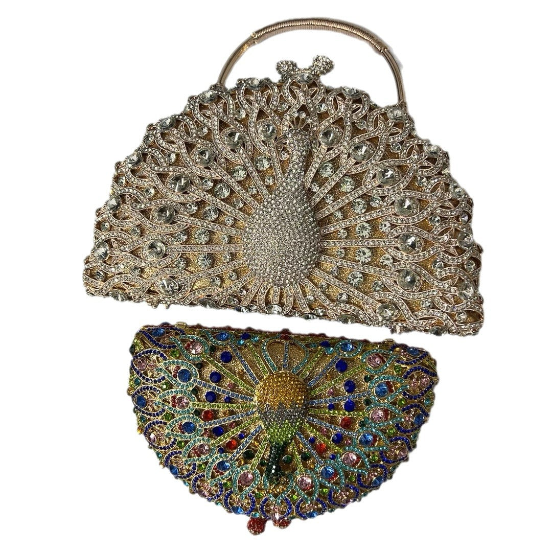 Women's Large Peacock Diamond Luxury Clutch Banquet Evening Bags