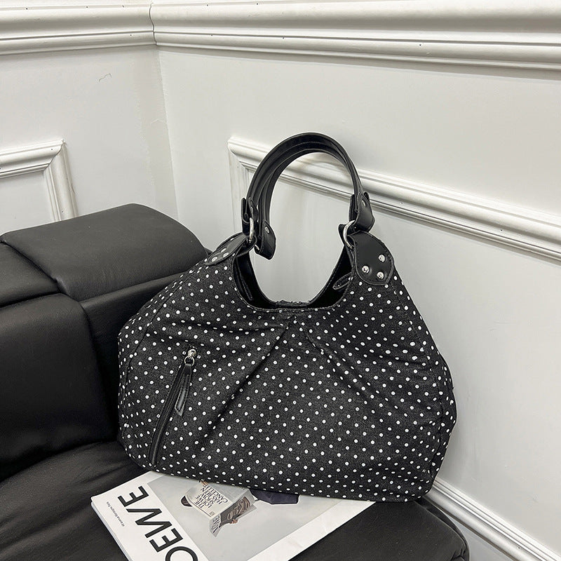 Women's Korean Style Polka Dot Fashion Retro Underarm Versatile Large Capacity Women's Shoulder Bag