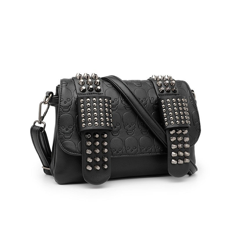 Women's Fashion Rivet Black Skull Embossed Trendy Bags