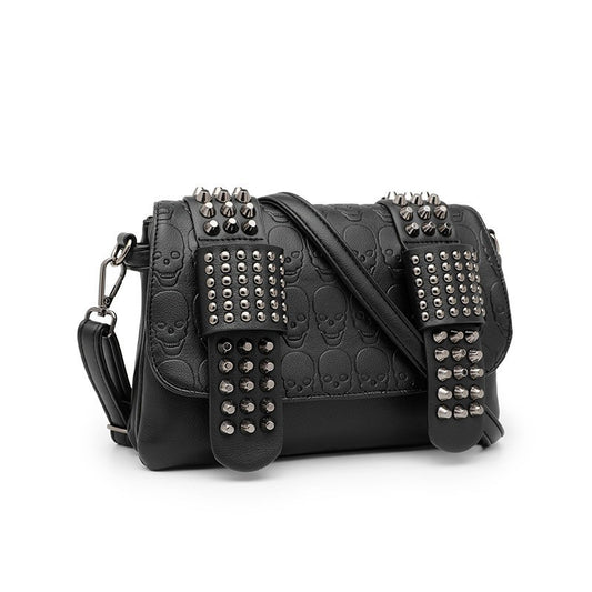 Women's Fashion Rivet Black Skull Embossed Trendy Bags