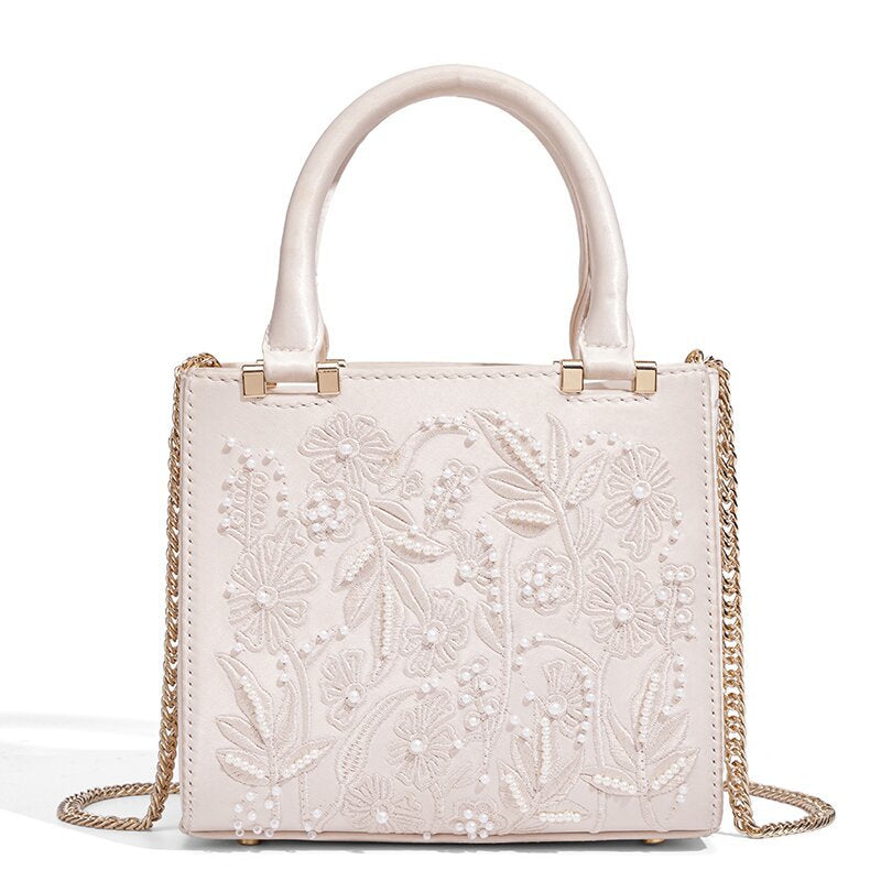 Embroidered Fashion Silk Satin Textured Cheongsam Banquet Clutch Shoulder Bags
