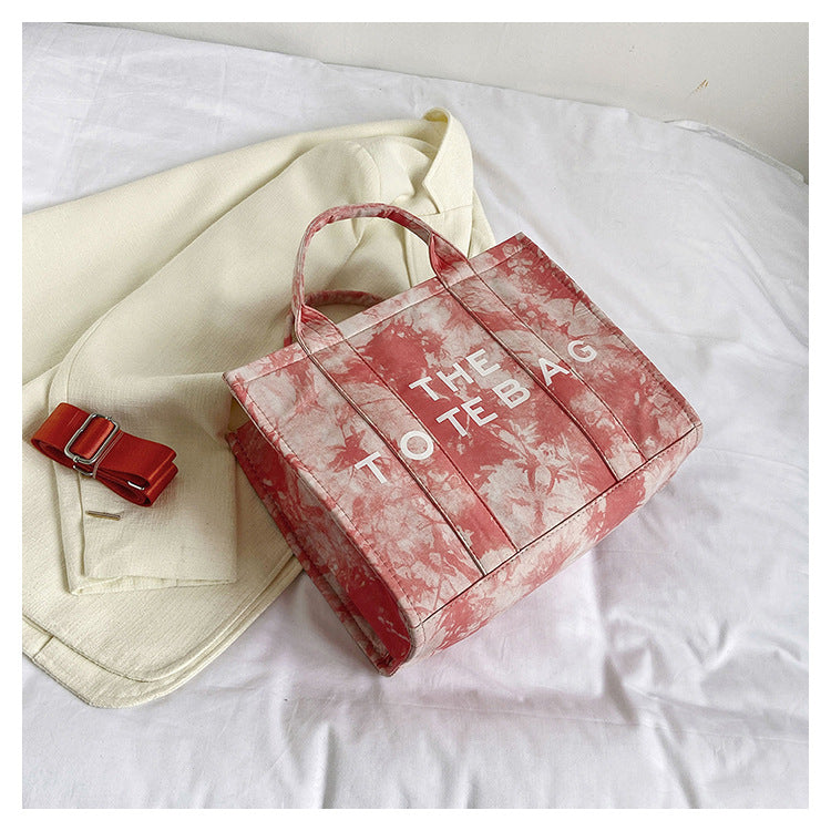 Graceful Trendy Canvas Letter Iti Portable Women's Shoulder Bag