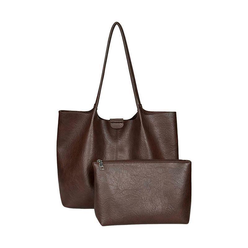 Women's Korean Style High-grade Soft Leather Simple Commute Tote Bag