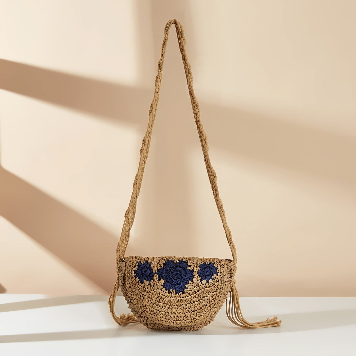 Woven Handmade Flower Brooch Leisure Beach Women's Handbag