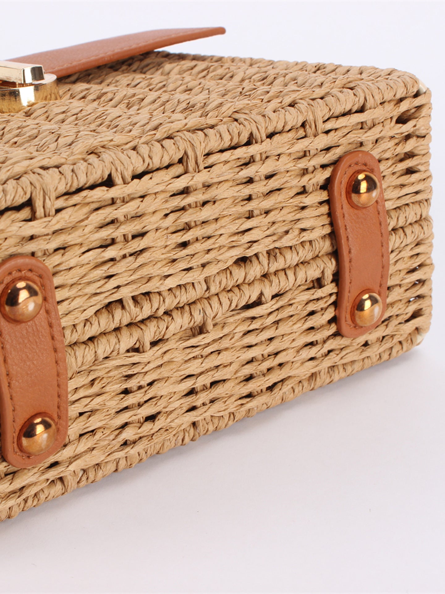 Minority Hand Carrying Straw Stitching Leather Flip Box Bags