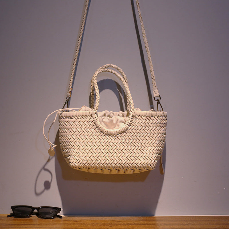 Women's Korean Retro Curved Mouth Woven Authentic Leather Weave Vegetable Women's Handbag