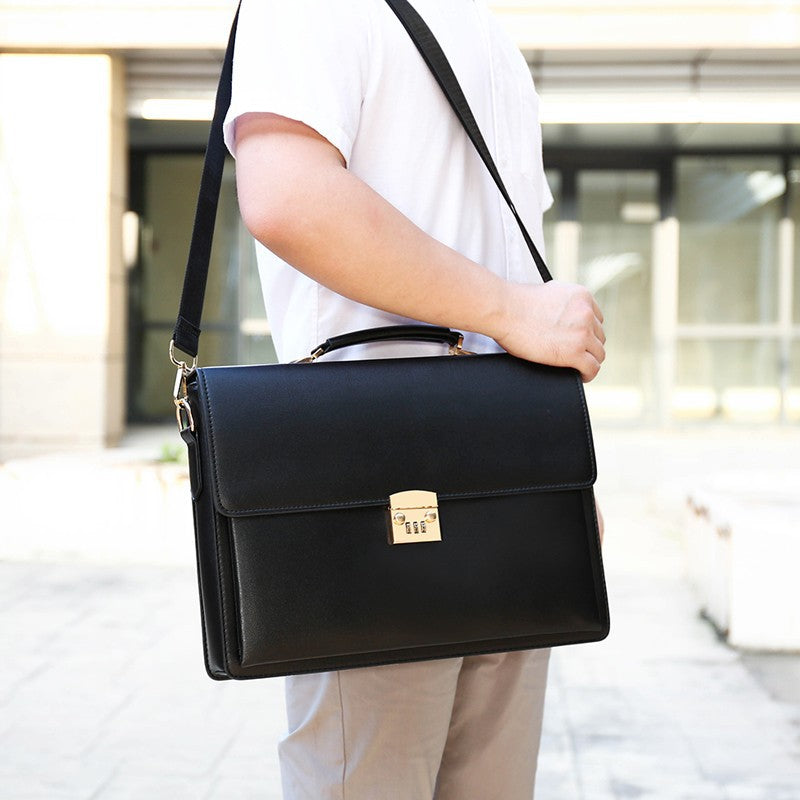 Men's Business Commuter Large Capacity Leather Password Men's Tote