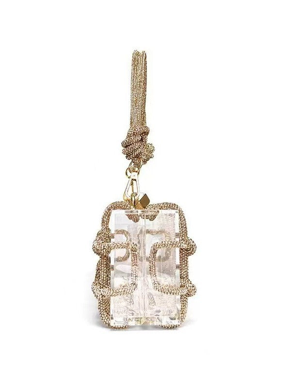 Women's French Shiny Transparent Acrylic Box Diamond Handmade Dinner Bag