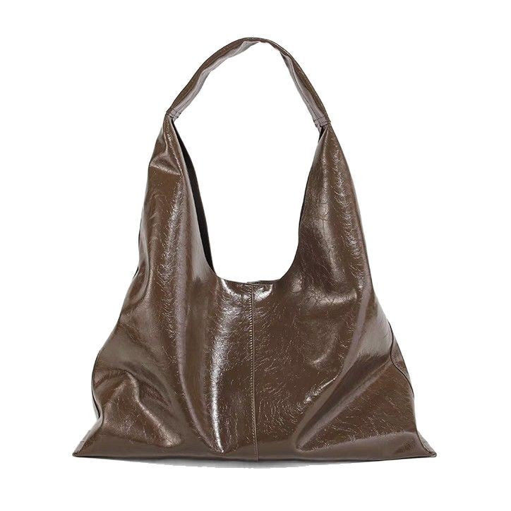 Women's Genuine Leather Handmade First Layer Oil Wax Cowhide Big Commuter Shoulder Bags