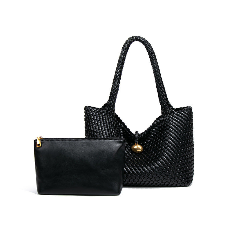 Women's Retro Golden Balls Hand-woven Large Capacity Textured Tote Bag