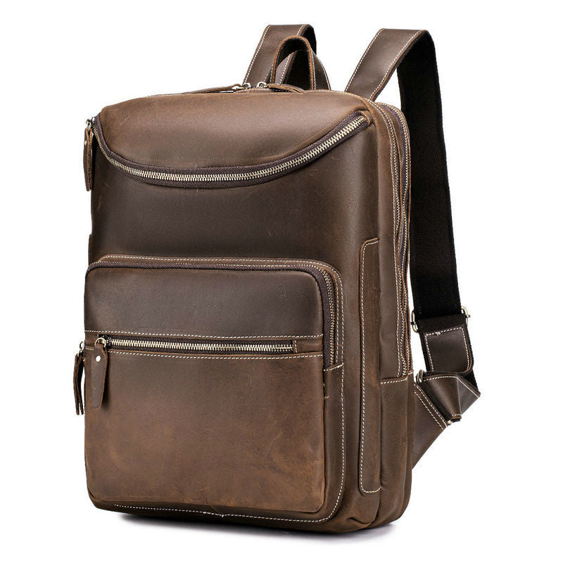 Leather Commute Computer First Layer Cowhide Large Business Backpack