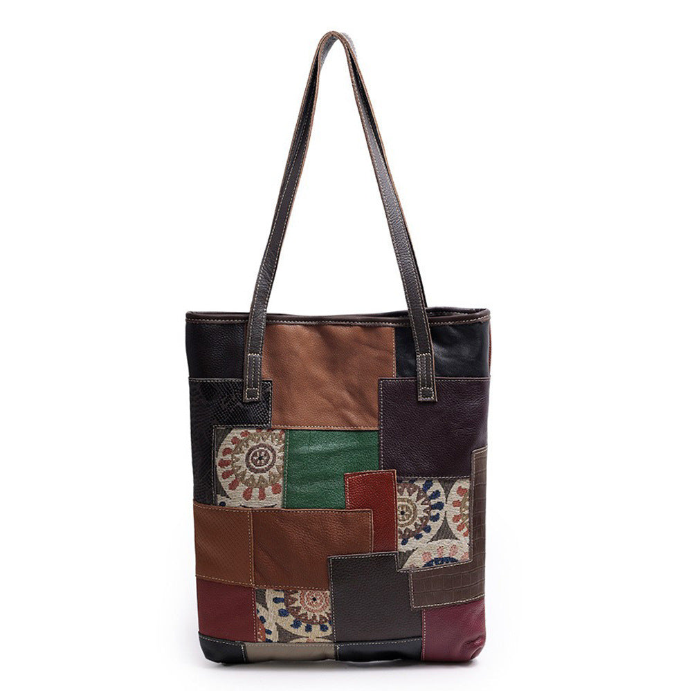 Layer Cowhide Leather Stitching Retro Textured Women's Shoulder Bag