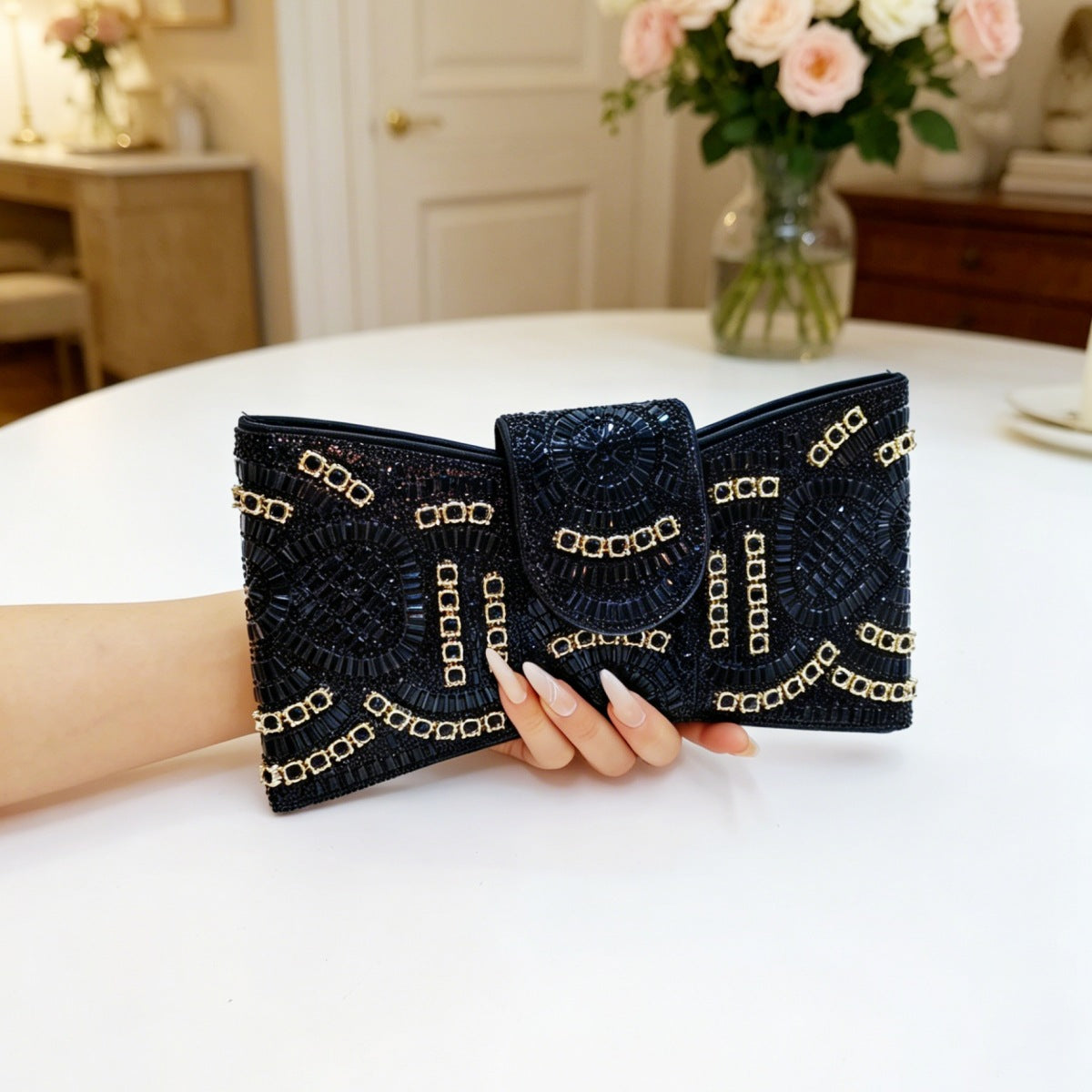 Durable Cool Beaded High-grade Clutch Butterfly Dinner Bag