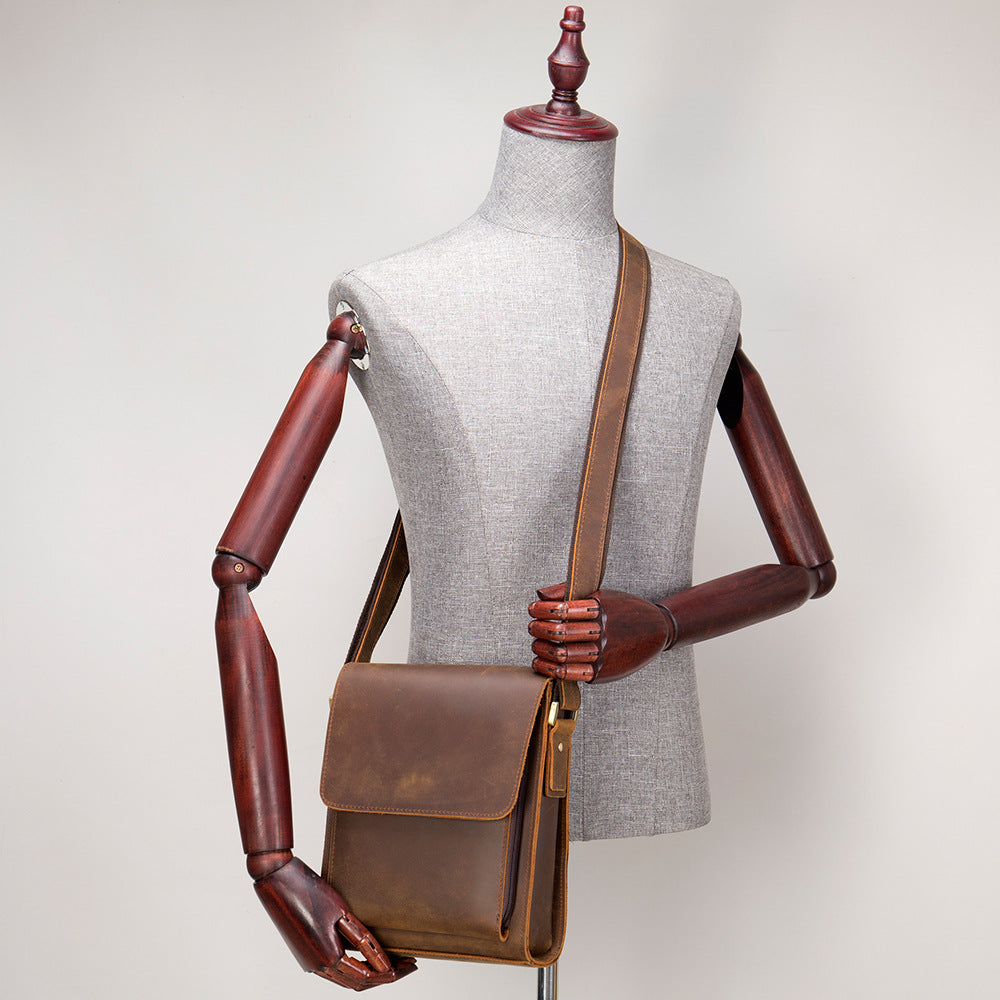 Men's Leather Fashion Crazy Horse First Layer Cowhide Men's Shoulder Bag