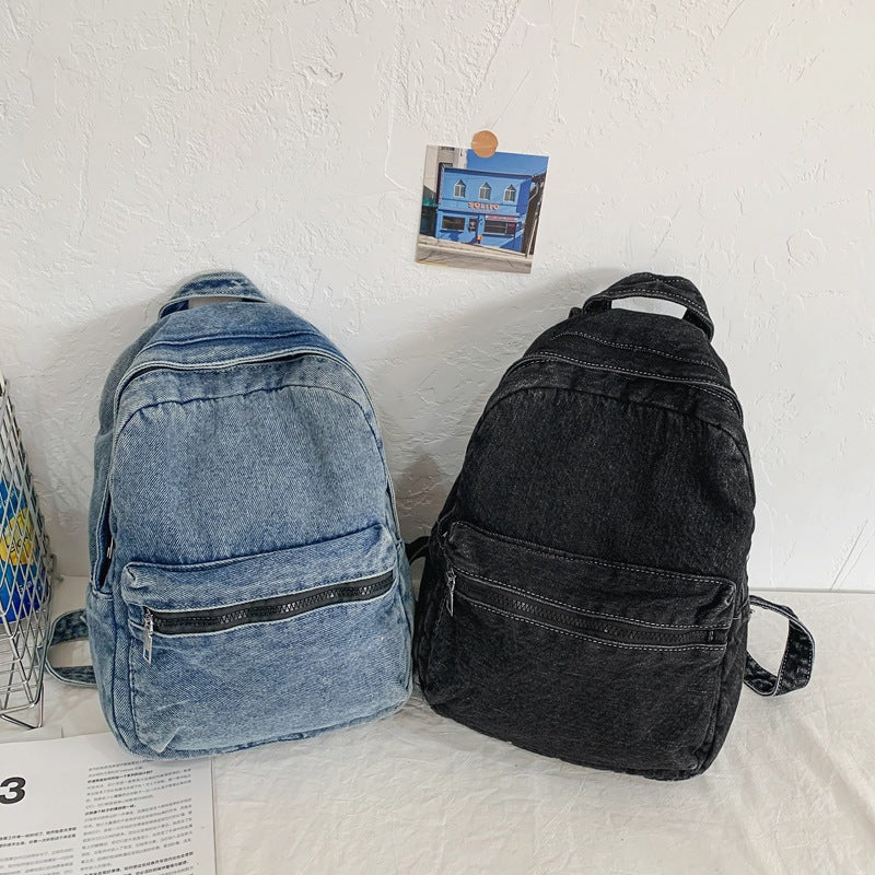 Style Washed Denim Canvas Female High Idle College Student Schoolbag