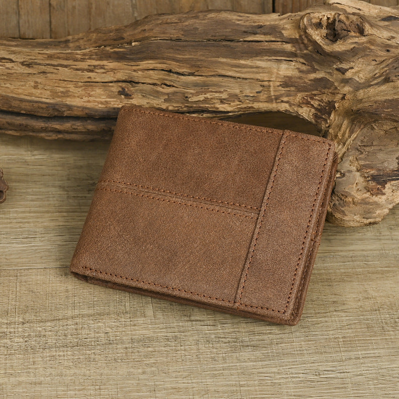 Men's Genuine Leather Short First Layer Cowhide Three-fold Men's Wallet