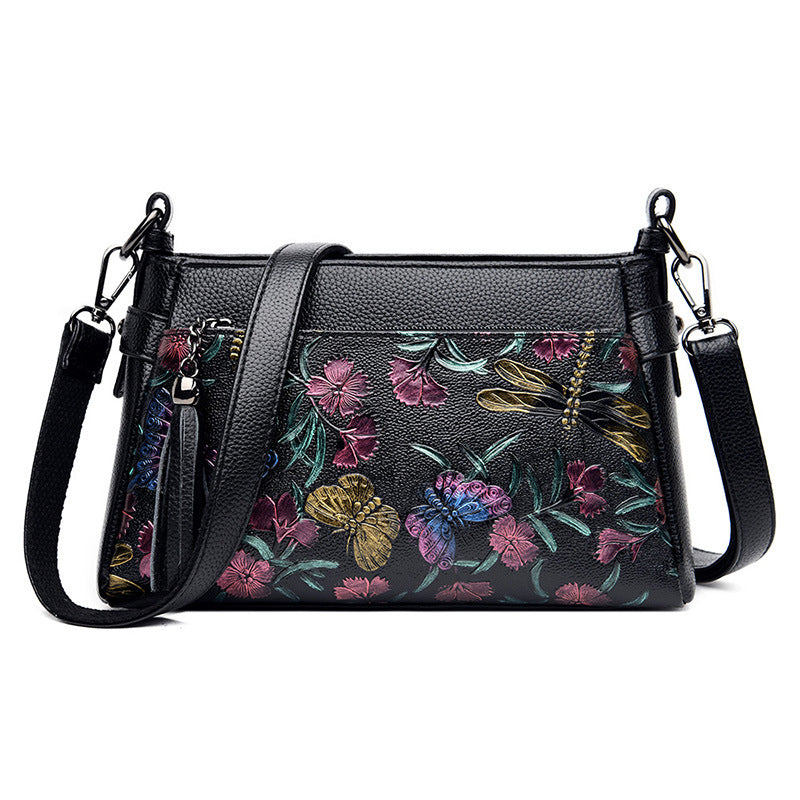 Women's Soft Leather Pouch Printed Mother-in-law Portable Women's Messenger Bag