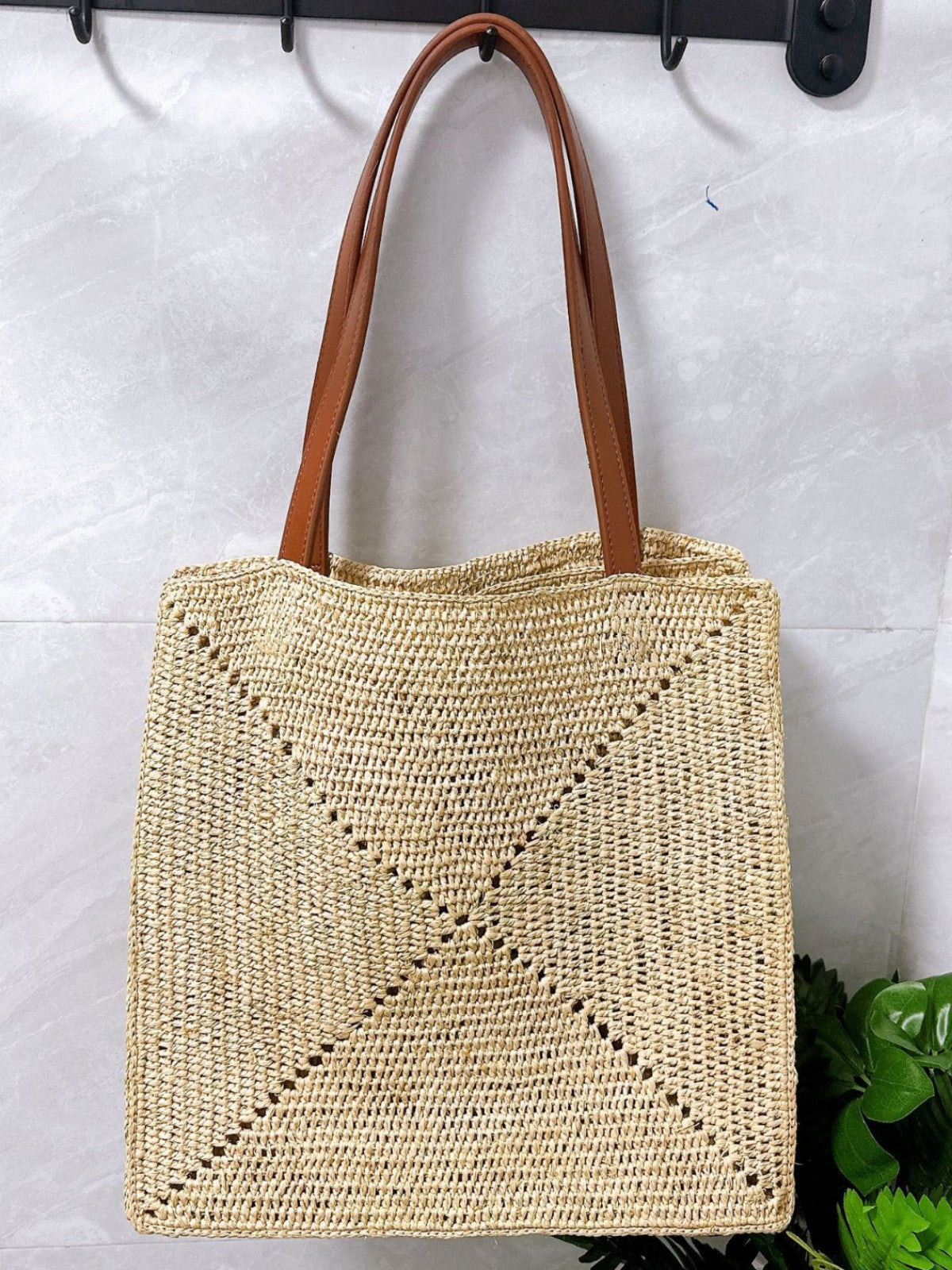 Women's Hand Crocheting Raffia Woven Large Capacity Shoulder Bags