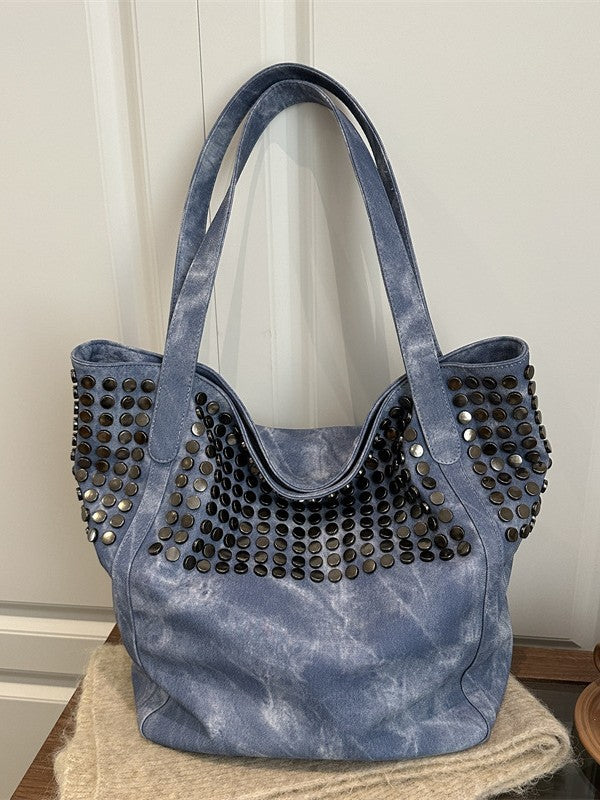 Korean Style Large Capacity Totes Rivet Simple Versatile Bucket Bags