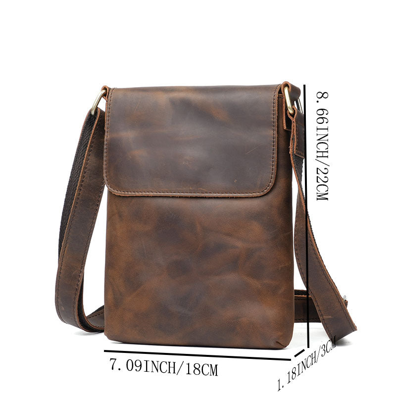 Men's Crazy Horse Leather Fashion Genuine Retro Trendy Large Men's Shoulder Bag