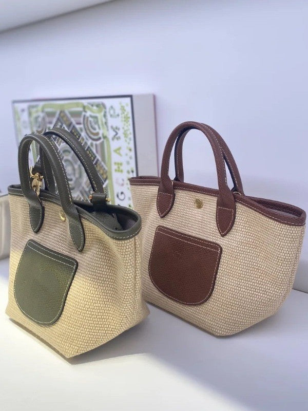Women's Contrast Color Weave Vegetable Basket Large Capacity Women's Shoulder Bag