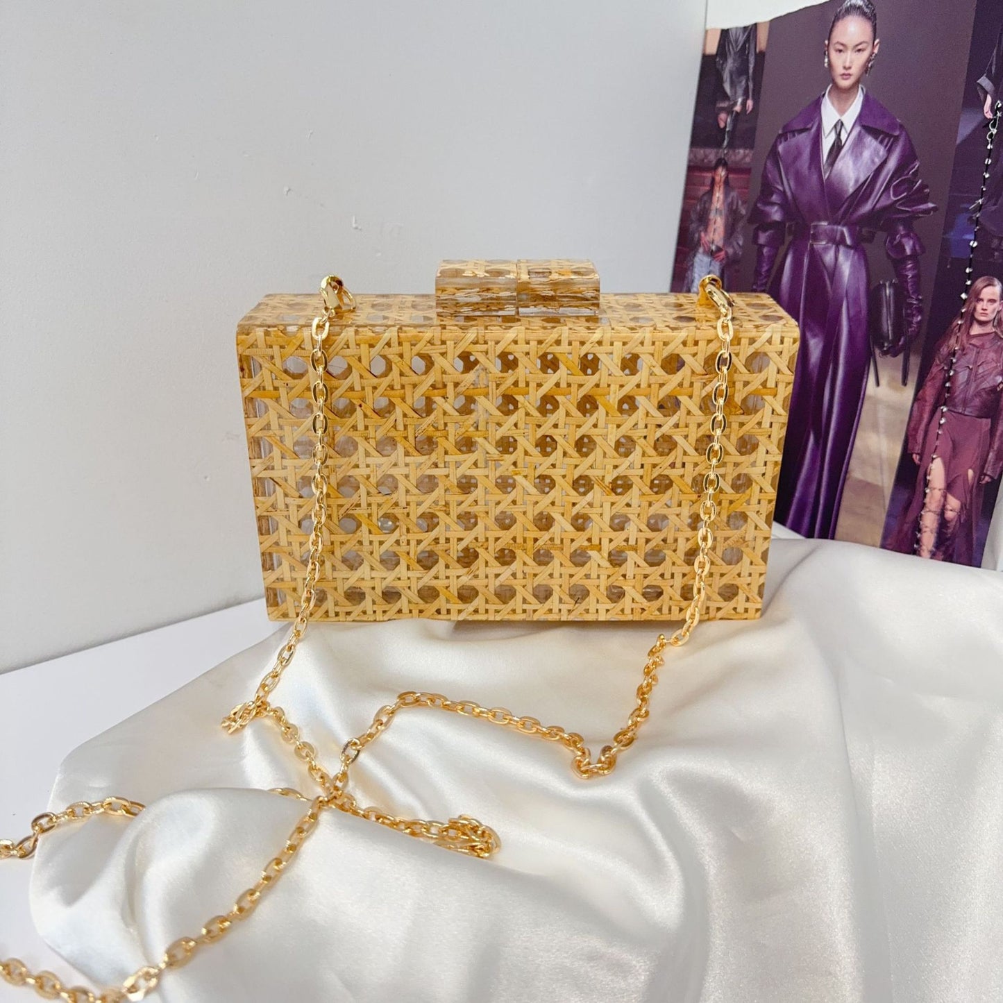Retro Dinner Clutch Rattan Acrylic Chain Women's Messenger Bag