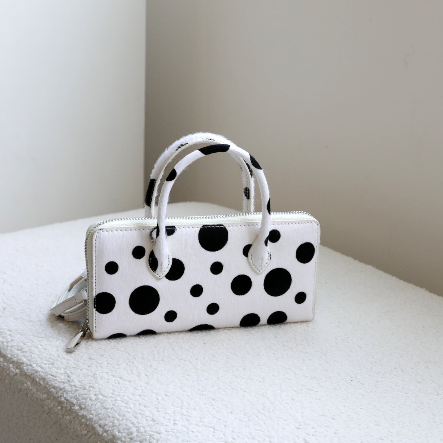 Women's High-grade Portable Horsehair Polka Dot Mobile Genuine Leather Small Square Bag