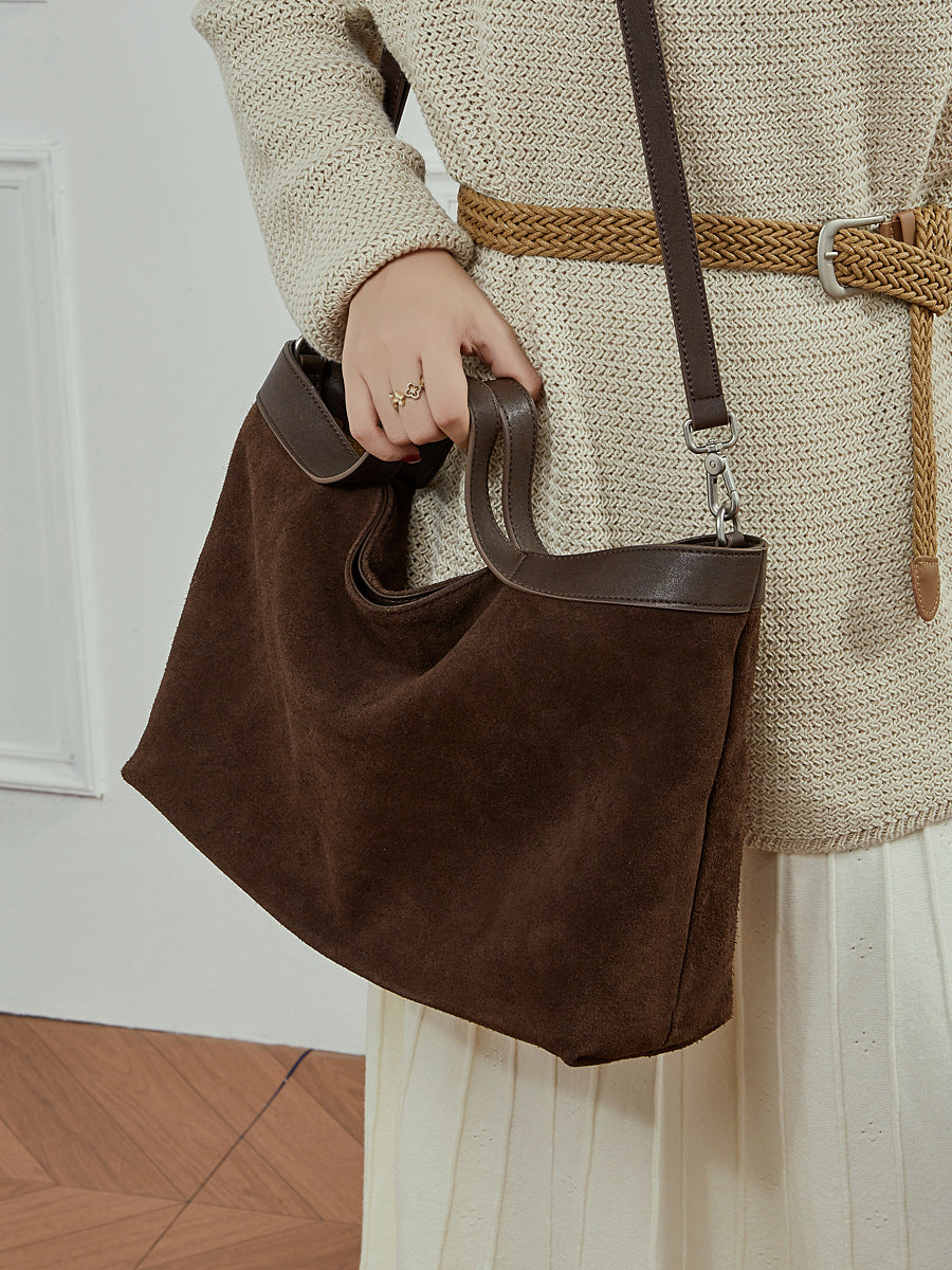 Contrast Color Retro Fashion Cowhide Matte High Texture Commuter Bags