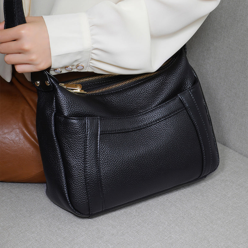 Women's First Layer Cowhide Mother Large Capacity Moon Wide Women's Messenger Bag