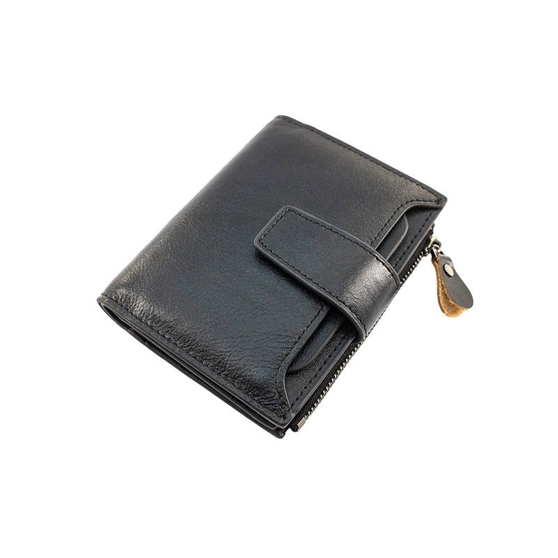 Men's Cowhide Vertical Simple Short Swiping Genuine Men's Wallet