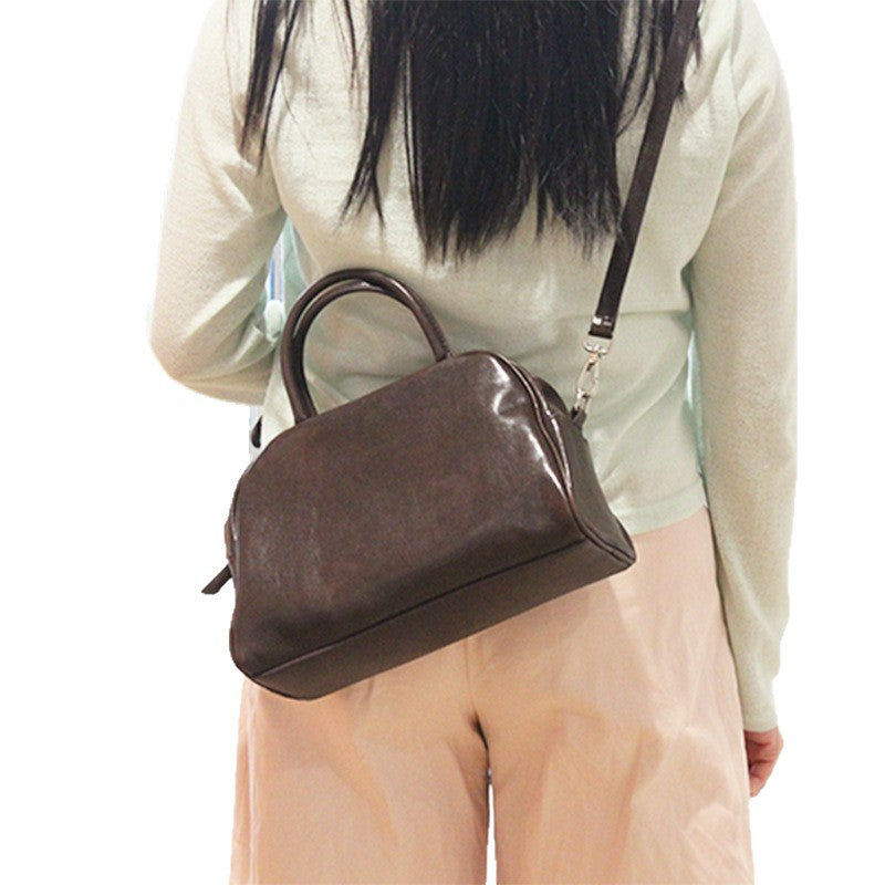 Women's Genuine Simple Minimalist Commuter Portable Boston Retro Solid Women's Leather Bag