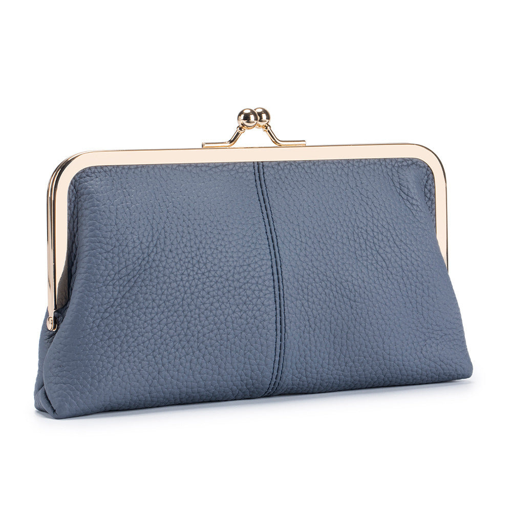 Women's Real Leather Long Top Layer Cowhide Frame Storage Large Capacity Women's Clutch