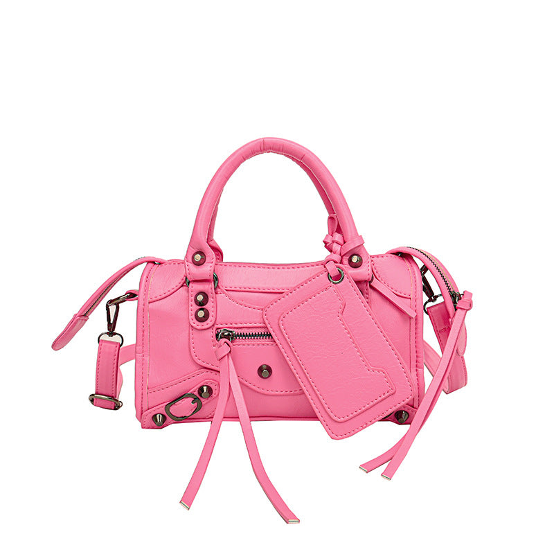 Women's Rivet Oil Leather Motorcycle Fashion Trendy Small Square Bag